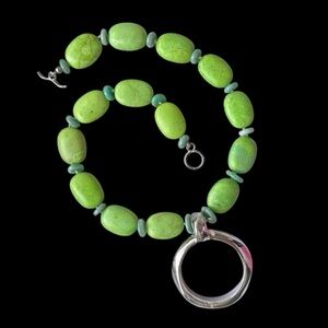 Simon Sebagg Natural Green Turquoise .925 Sterling Silver Pendant Necklace 19.25